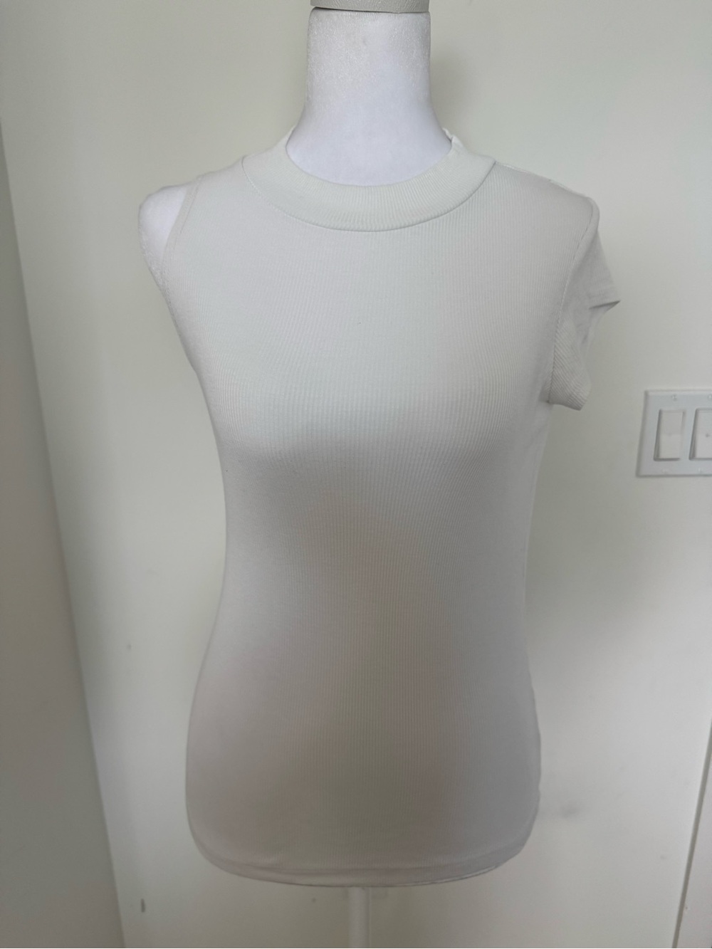 LNA Cream Ribbed Crewneck Tank